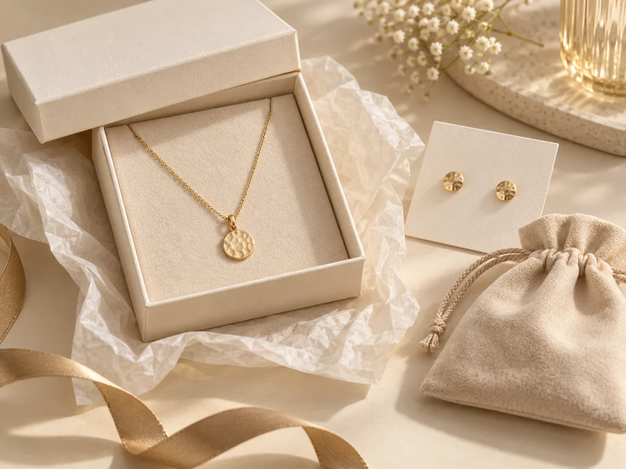 Jewelry boxes, product cards and pouches — packaging concept