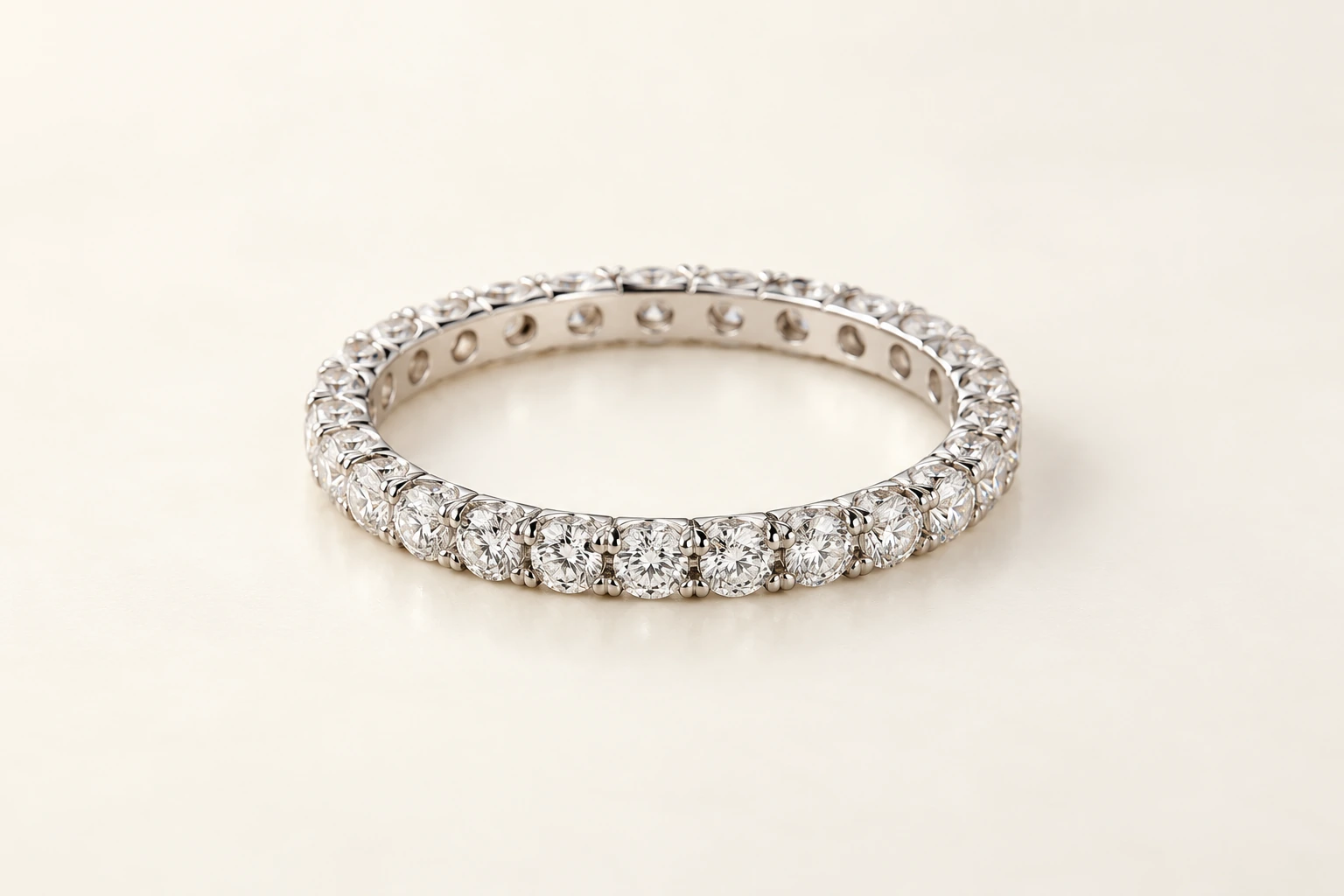 Silver-tone eternity ring with round clear stones