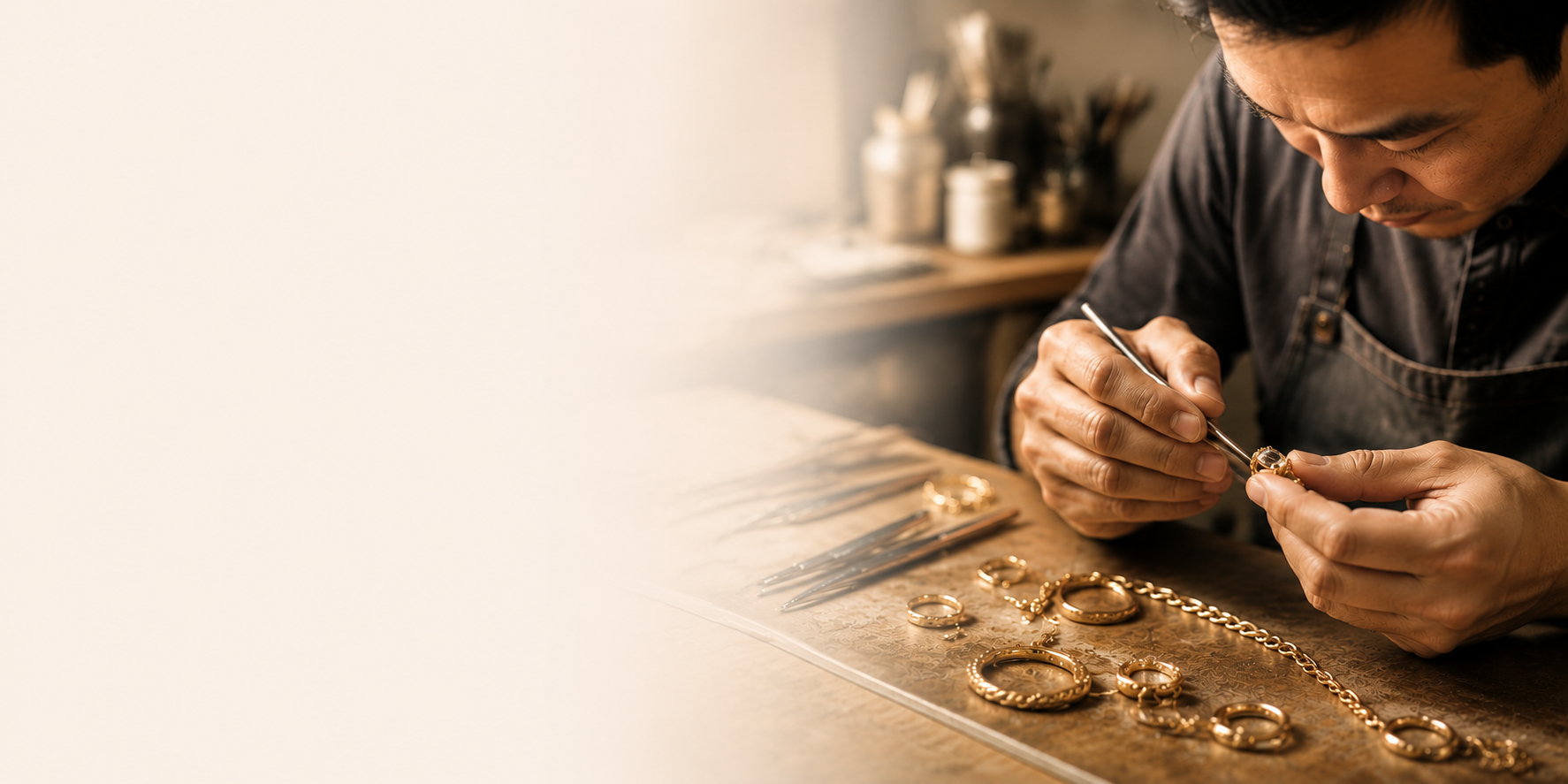 Jewelry artisan working on a custom piece in the KMJ manufacturing process