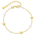 Gold Tone Heart Charm Pearl Look Chain Bracelet — main view thumbnail