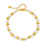 Gold Tone Ribbed Bead Pearl Look Bracelet — main view thumbnail