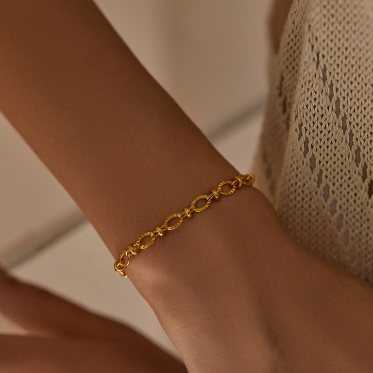 Gold Tone Fine Oval Link Bracelet — second view