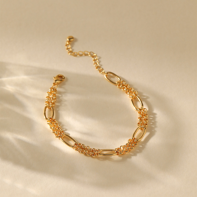 Gold Tone Textured Oval Link Bracelet — second view