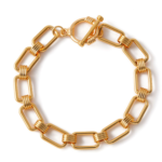 Gold Tone Rectangular Link Ribbed Connector Bracelet — main view thumbnail