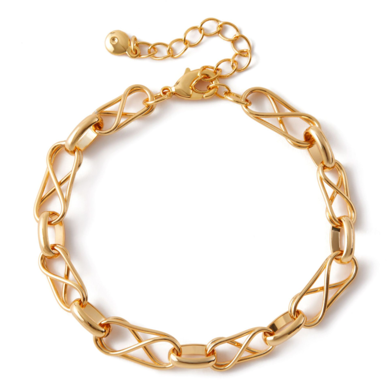Gold Tone Cross Detail Oval Link Bracelet — product view