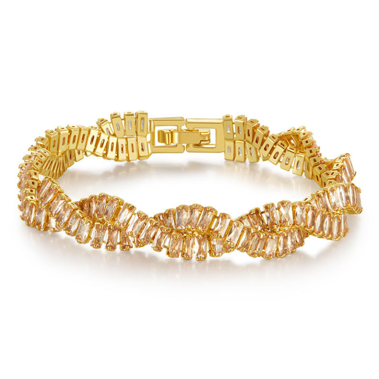 Gold Tone Clear Stone Twist Bracelet — product view