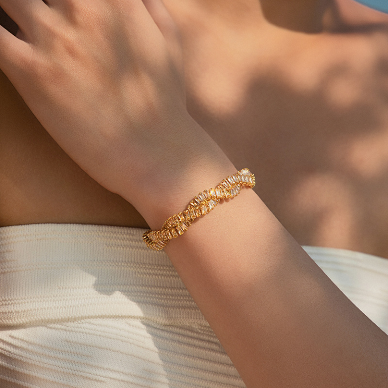 Gold Tone Clear Stone Twist Bracelet — second view