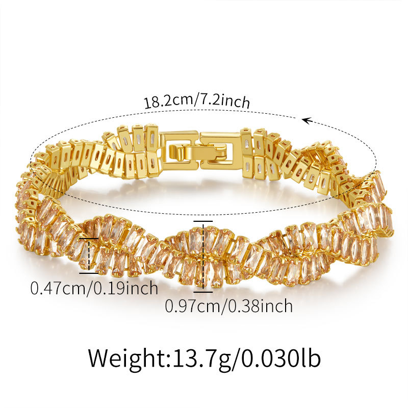 Gold Tone Clear Stone Twist Bracelet — size reference
