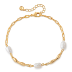 Gold Tone Fine Chain Pearl Look Bracelet — main view thumbnail