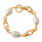 Gold Tone Rectangular Link Imitation Pearl Bracelet — main view thumbnail
