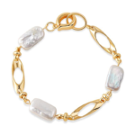 Gold Tone Oval Link Imitation Pearl Bracelet — main view thumbnail