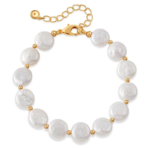 Gold Tone Round Imitation Pearl Bead Bracelet — main view thumbnail