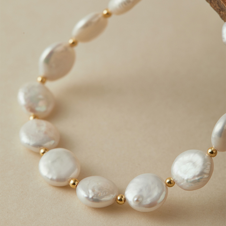 Gold Tone Round Imitation Pearl Bead Bracelet — second view
