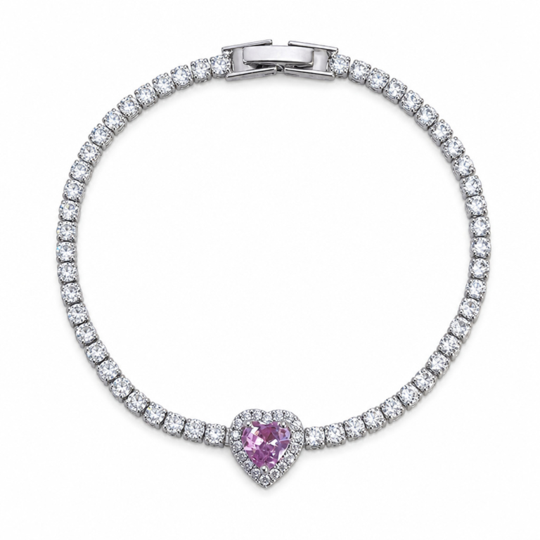 Silver Tone Purple Heart Zircon Tennis Bracelet — product view