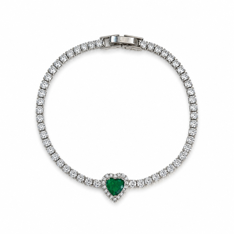 Silver Tone Green Heart Zircon Tennis Bracelet — product view