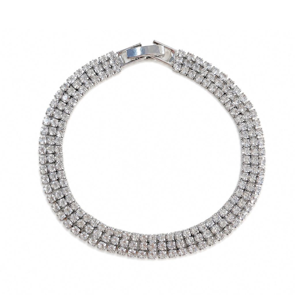 Silver Tone Three Row Zircon Tennis Bracelet — product view