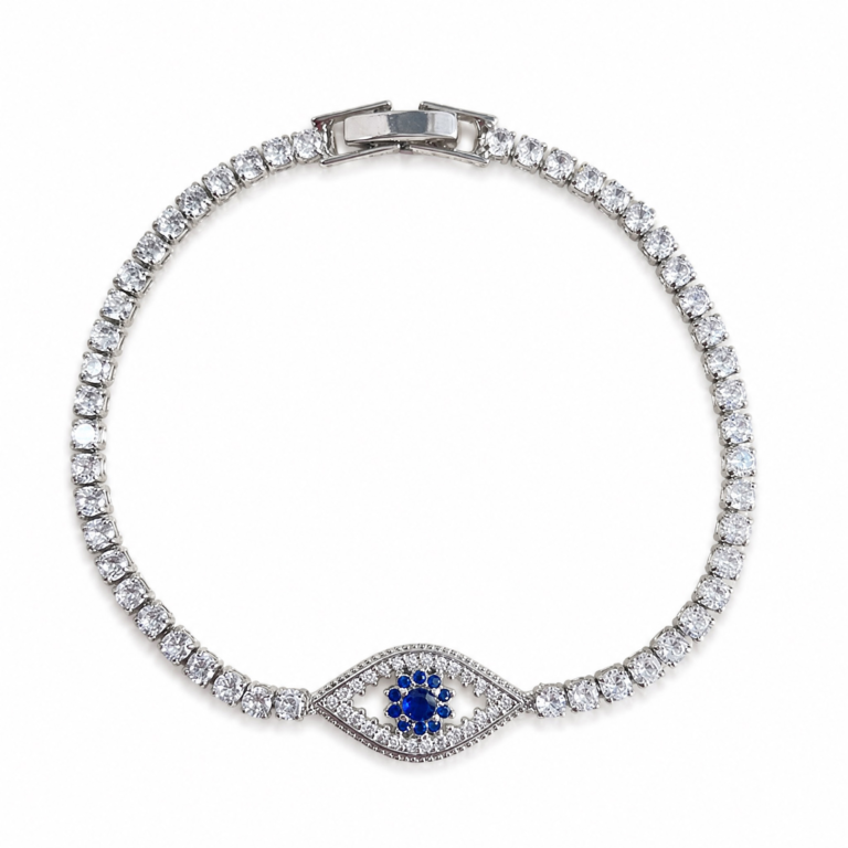 Silver Tone Blue Eye Zircon Tennis Bracelet — product view