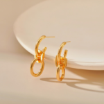Gold Tone Oval Link Drop Hoop Earrings — main view thumbnail