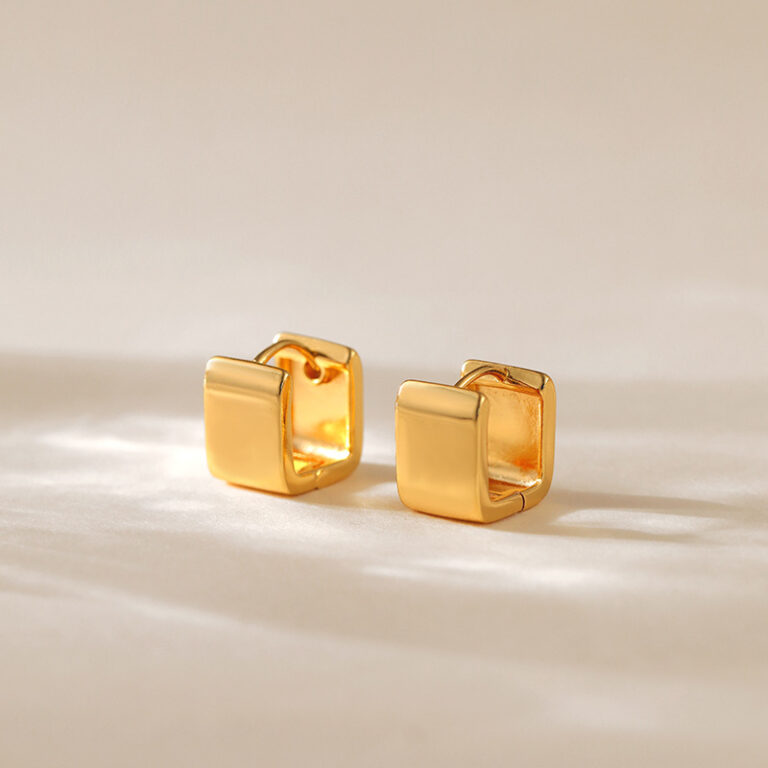 Gold Tone Square Huggie Hoop Earrings — product view