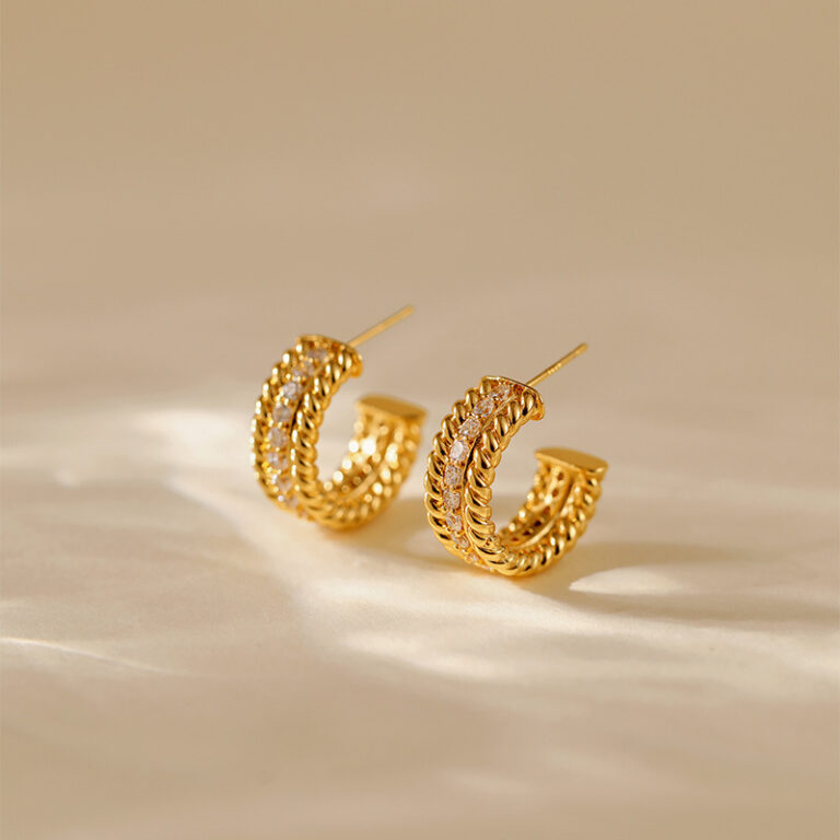 Gold Tone Rope Textured Hoop Earrings — product view