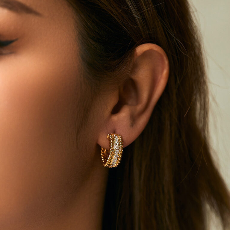 Gold Tone Rope Textured Hoop Earrings — second view