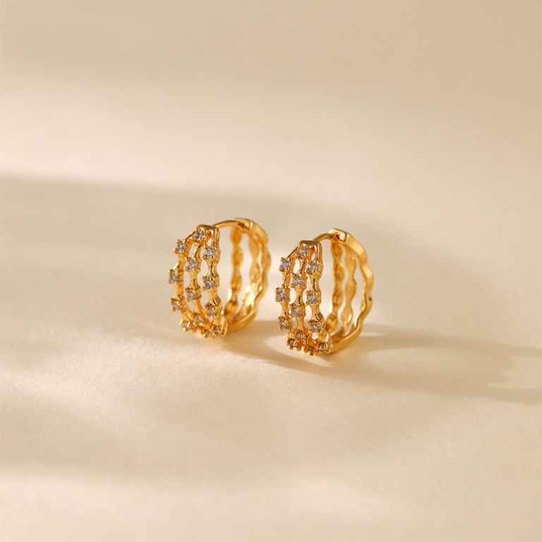 Gold Tone Multi Row Clear Stone Hoop Earrings — product view