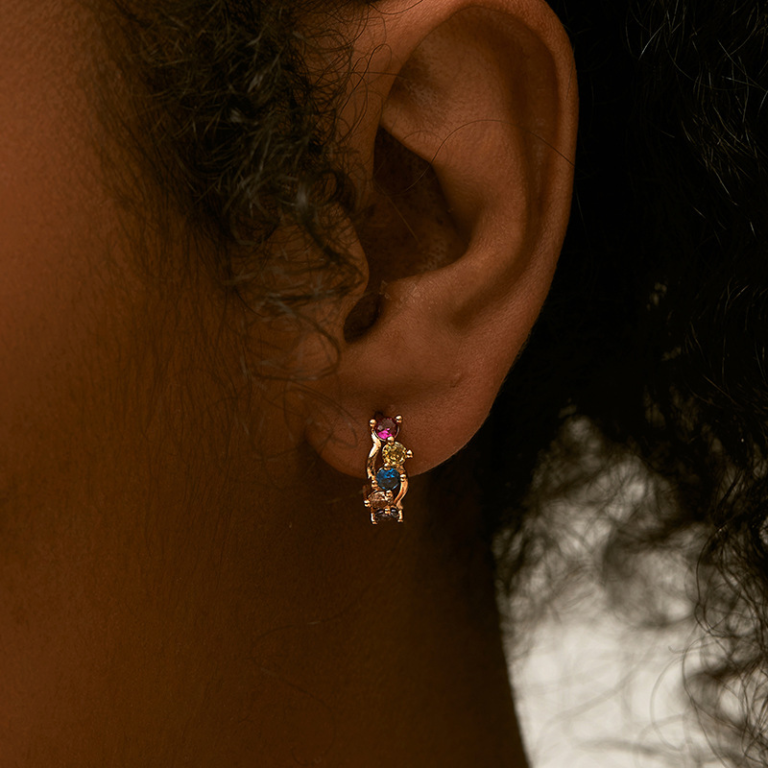 Gold Tone Multicolor Stone Hoop Earrings — second view