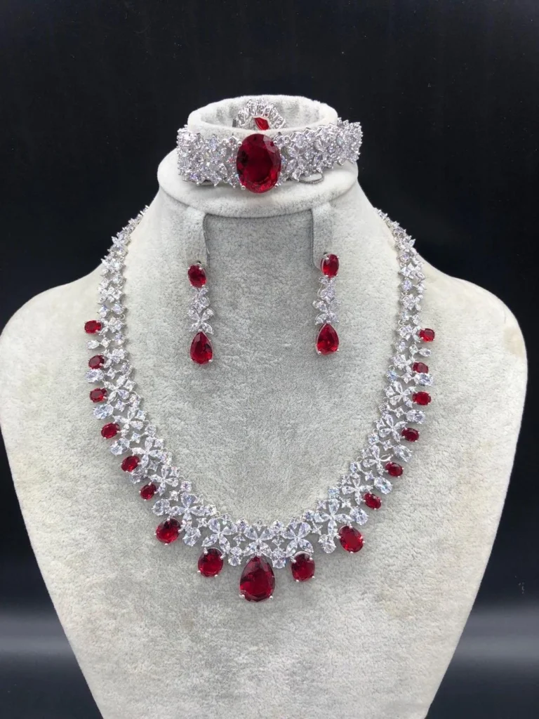 Red Oval Teardrop Statement Jewelry Set — product view