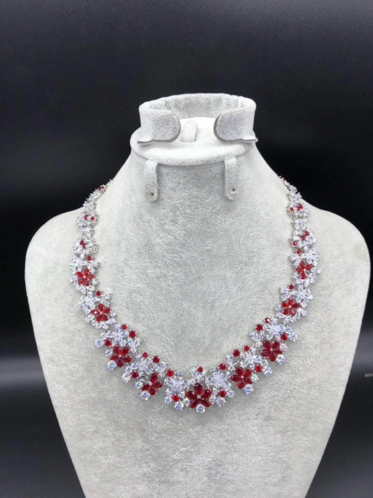 Red Flower Statement Necklace — product view