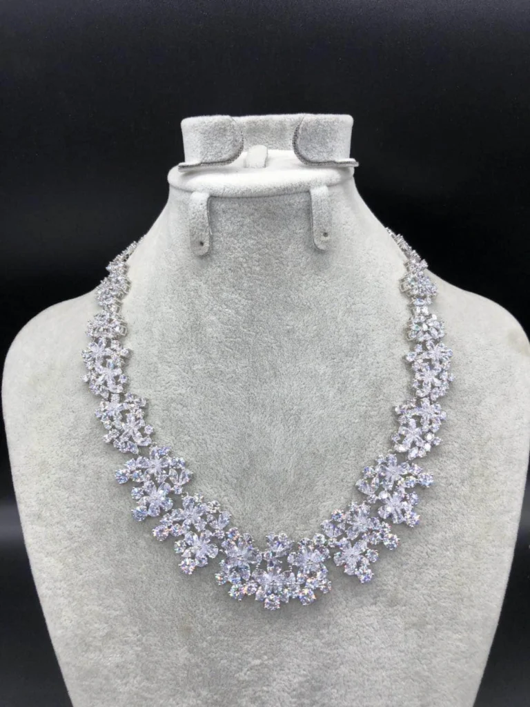 Clear Floral Cluster Collar Necklace — product view
