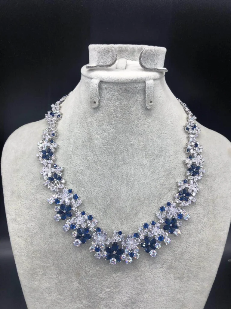 Blue Center Floral Collar Necklace — product view