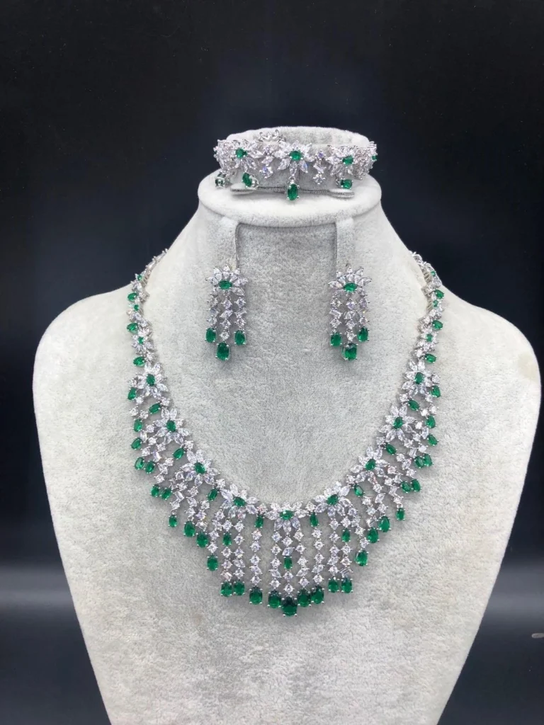 Green Multi Row Drop Jewelry Set — product view