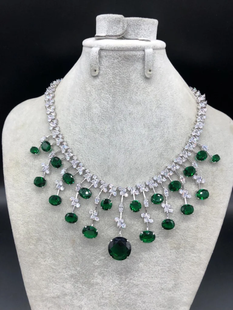 Green Suspended Drop Statement Necklace — product view