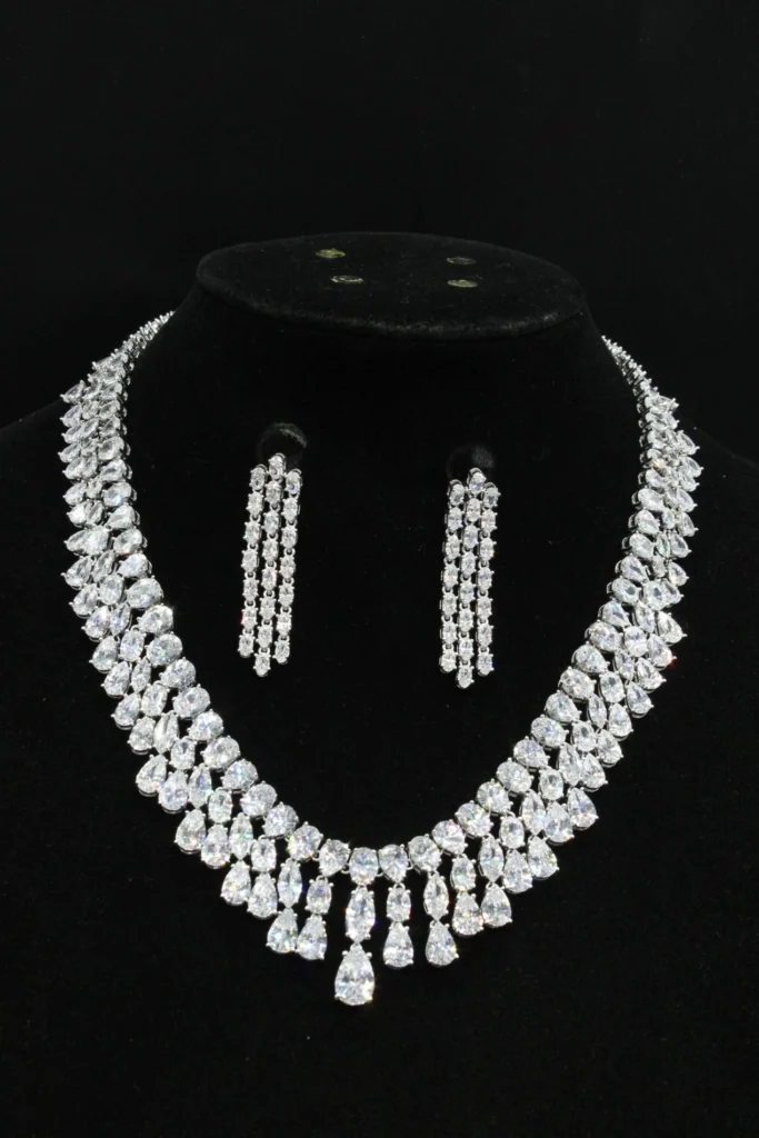 Clear Baguette Fringe Necklace Set — product view