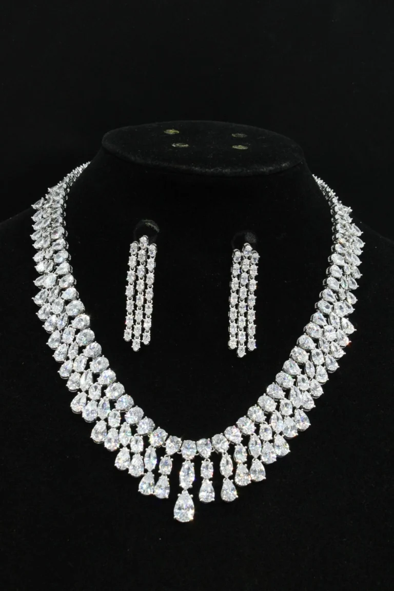 Clear Baguette Fringe Necklace Set — product view