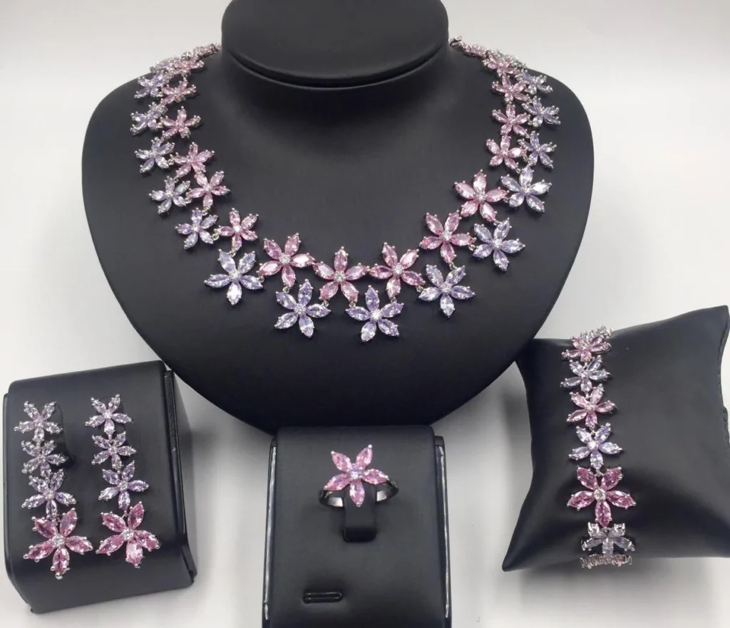 Pink Floral Matching Jewelry Set — product view
