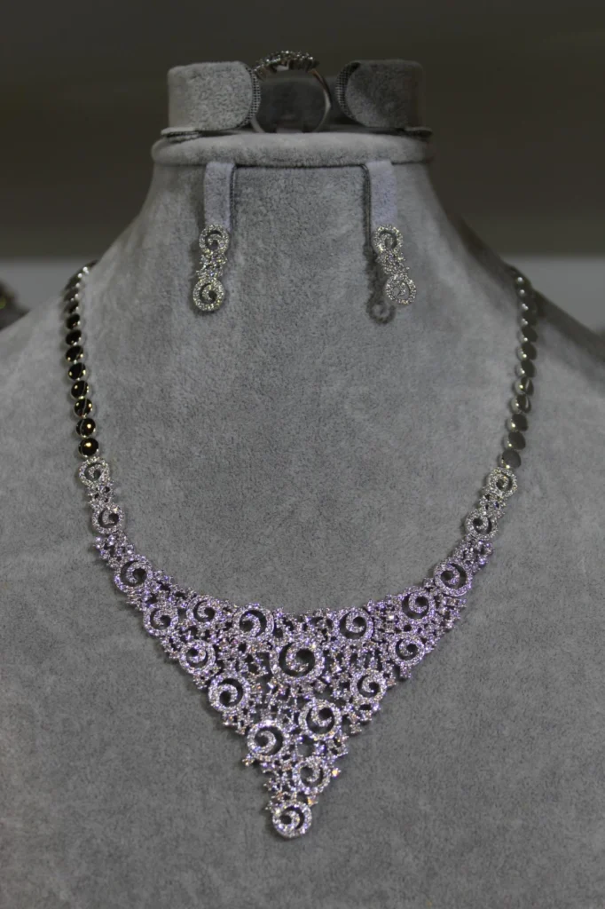 Purple Filigree Triangle Bib Jewelry Set — product view