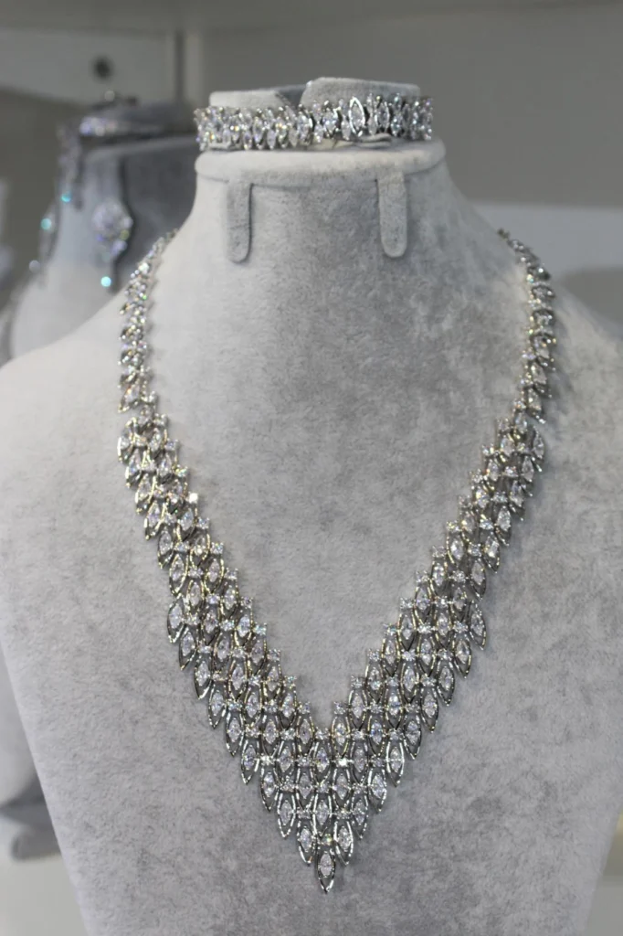 Clear Multi Row Chevron Statement Necklace — product view