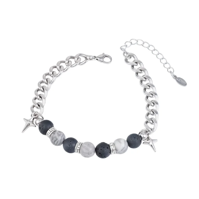 Men’s Black Bead Curb Chain Bracelet — product view