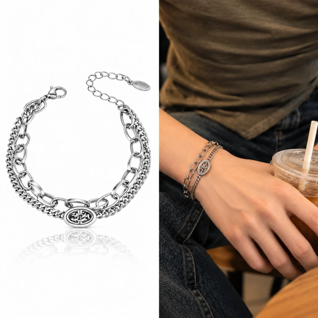 Men’s Medallion Mixed Chain Bracelet — size reference