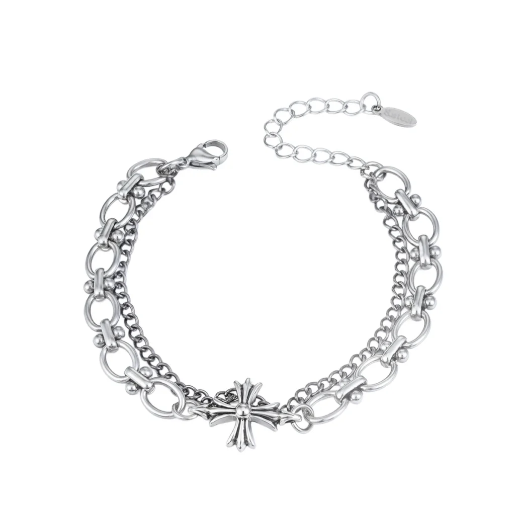 Men’s Ornate Cross Double Chain Bracelet — product view