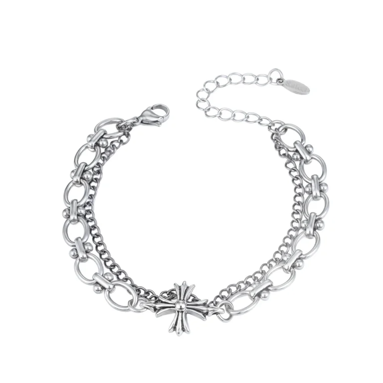Men’s Ornate Cross Double Chain Bracelet — product view