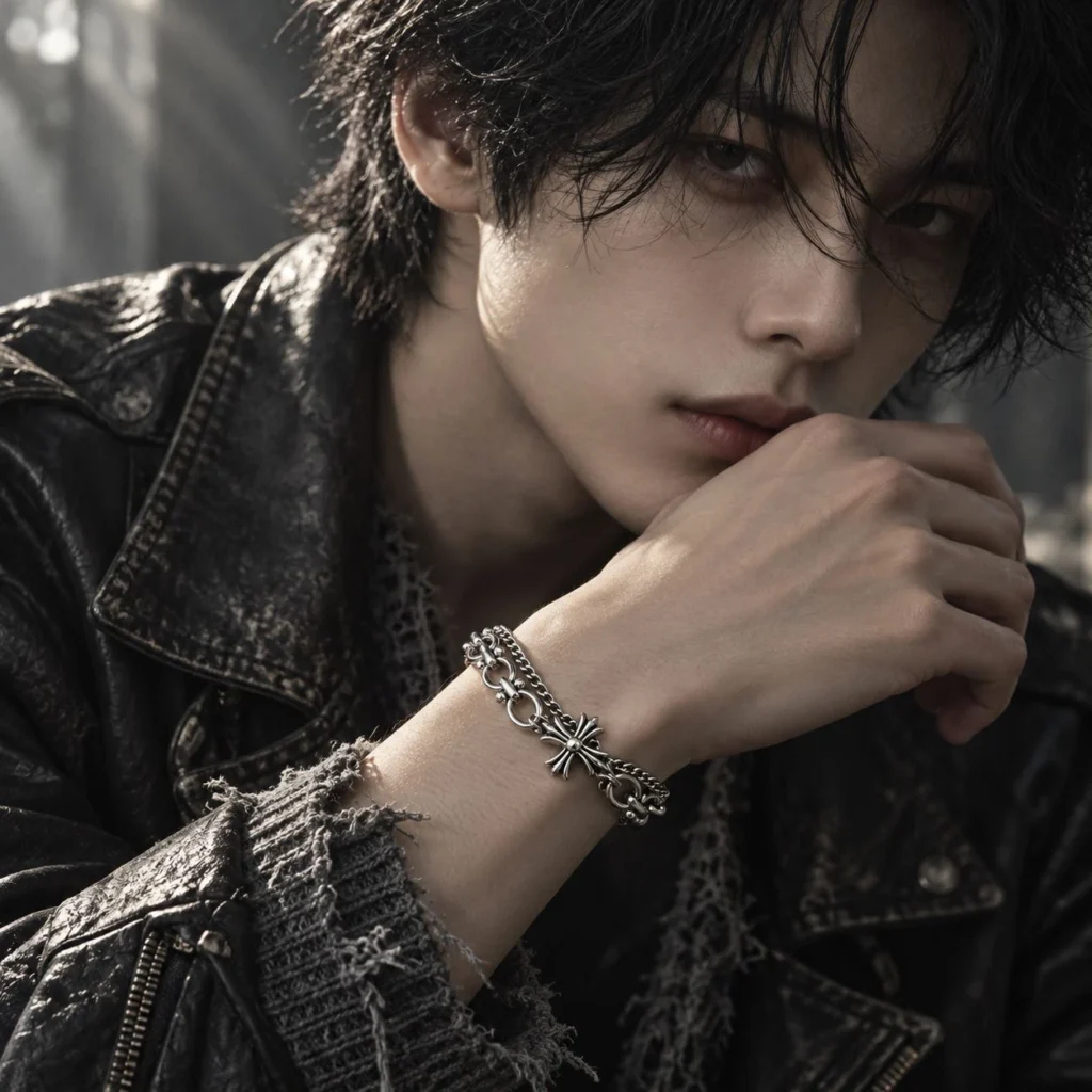 Men’s Ornate Cross Double Chain Bracelet — second view