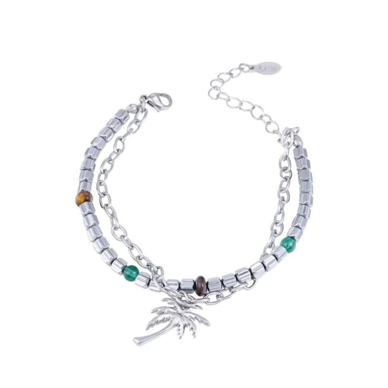 Men’s Leaf Charm Double Chain Bracelet — product view
