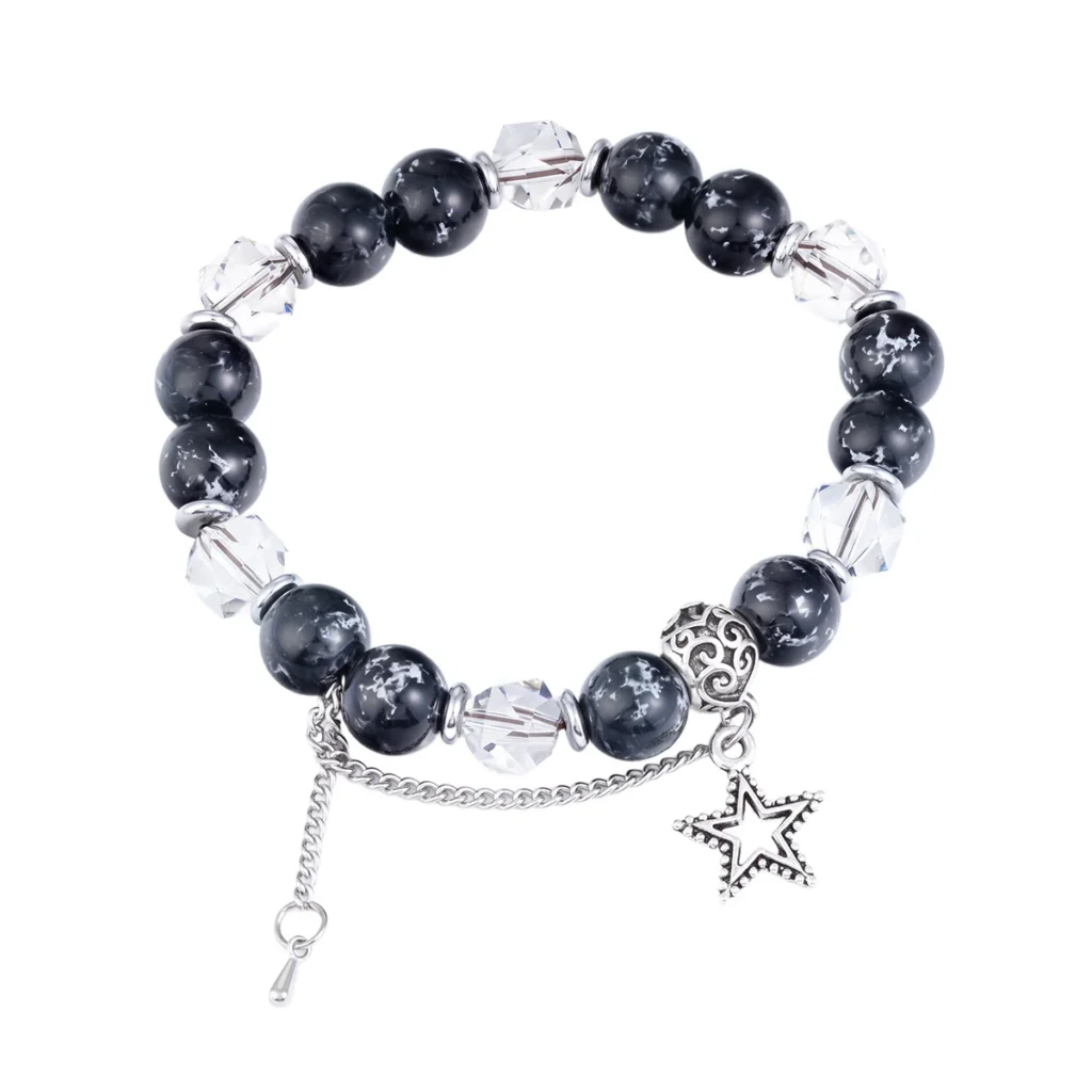 Men’s Black Bead Star Charm Bracelet — product view