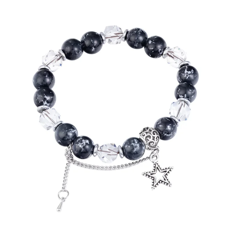 Men’s Black Bead Star Charm Bracelet — product view