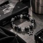 Men’s Black Bead Star Charm Bracelet — second view thumbnail