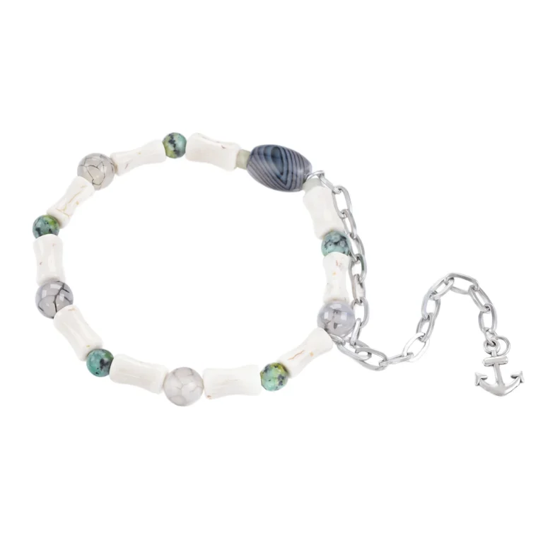 Men’s White Tube Green Bead Bracelet — product view