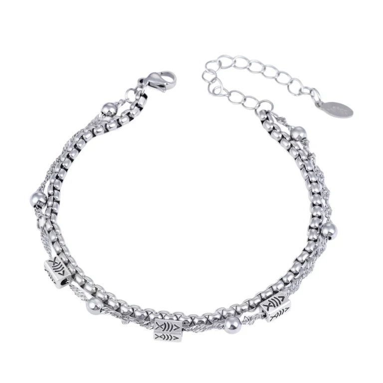 Men’s Silver Tone Textured Link Bracelet — product view