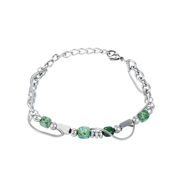 Men’s Green Bead Mixed Link Bracelet — product view